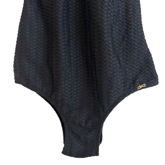 Salinas Black Bandeau Herringbone Texture Brazilian One Piece Swimsuit XS - Picture 3 of 9